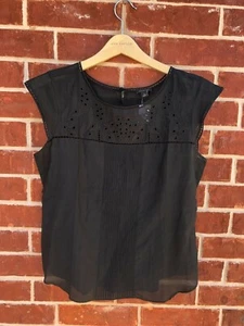 Ann Taylor - PEQUEÑA Blusa Campesina Negra Bordada con Ojales $69.50 Nueva con Etiquetas (B22)  - Imagen 1 de 2