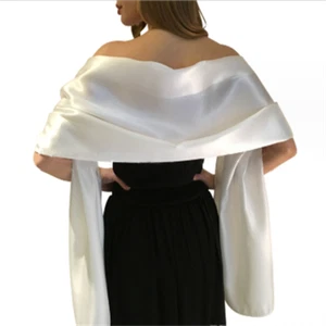 Scarf Bridal Wedding Wrap Bridesmaids White Satin Shawl Stole Pashmina - Picture 1 of 10