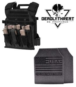 Active Shooter Tactical Vest Plate Carrier W/ Level III L3 Fearless Armor Plates