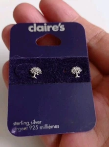 NEW Claire's 925 Sterling Silver Tree Shaped Stud Earrings-Minimalist Nature - Picture 1 of 3