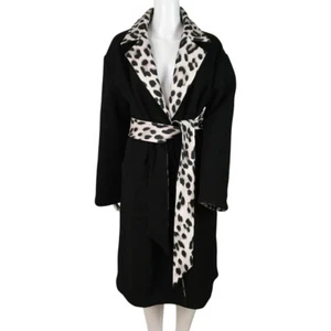 Alice + Olivia Women’s Leopard Print Reversible Belted Coat Black Multi Size M/L - Picture 1 of 11