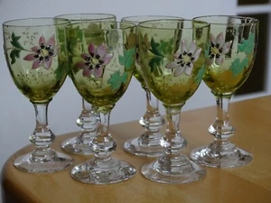 LEGRAS 6 ANCIENS VERRES LIQUEUR VERRERIE  EMAILLE ART NOUVEAU - Picture 1 of 11