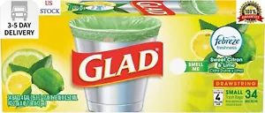 Glad Small Kitchen Drawstring Trash Bags, 4 Gallon, Febreze Sweet Citron & Lime, - Picture 1 of 8