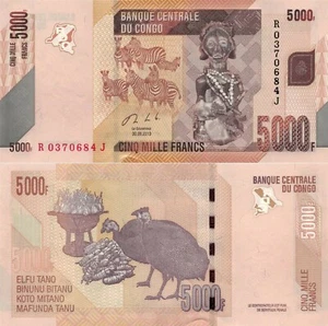 Congo DR 5000 Francs (02.02.2005/2012) - Carving/Zebras/Birds/p-102a UNC - Picture 1 of 3