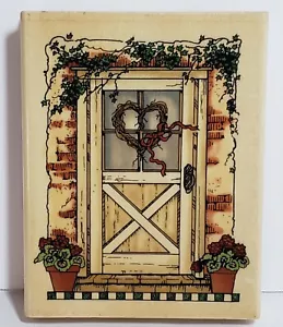 "Estampillas de goma Uptown #L25095 1997 puerta corazón de bienvenida montadas en madera 4,5"" x 3,5" - Imagen 1 de 6