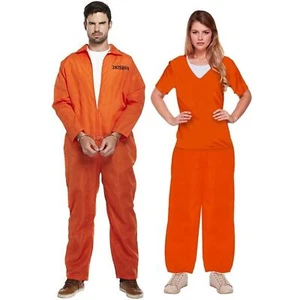 Adult Orange Prisoner Overall Costume with Handcuffs for Halloween Party - Picture 1 of 4