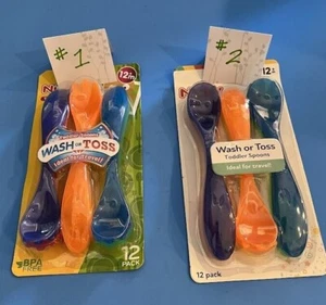 NEW ~ Nûby ~ 12 TODDLER TRAINING WASH OR TOSS SPOONS ~ CHOOSE 1 or ALL~1+ SHIP - Picture 1 of 10