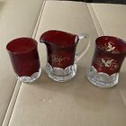 Lot of 3 Vintage Ruby Red Glassware. 1-Creamer/2 cups