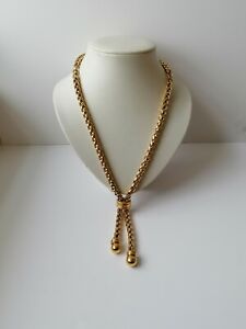 Vintage Signed Jewellery Gold Chunky Chain Lariat Monet 1970s Tassel Necklace