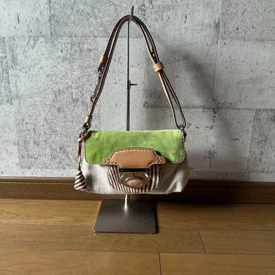 Tod'S Harako Shoulder Bag Leather Suede Two tone color green & Beige - Image 1 of 4