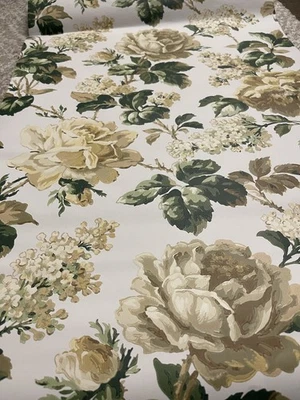 Gorgeous Yellow Cabbge Roses Vintage Wallpaper Sold By Yard - Image 1 of 3