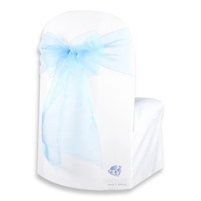10 pcs Organza Chair Cover Bow Sash 108"x8" - Teal Blue - Wedding Party co - Image 1 of 4