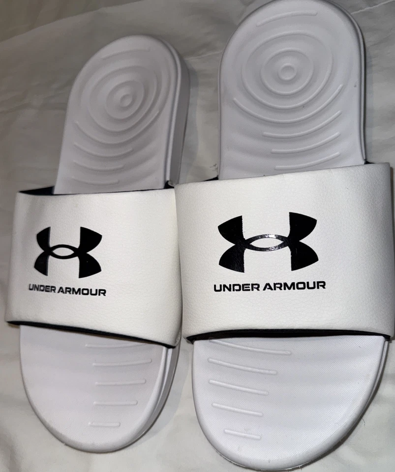 Under Armour мужчин размер 11 Ansa исправить слайд белый черный надпись новый без ярлыков - Изображение 1 из 4