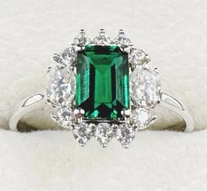 LUXUS Damen/Ring Smaragd,Brillant Diamanten Echtes 750 Weißgold 18KT,Neu - Bild 1 von 11