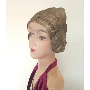 Vintage 20er Jahre Gold Lahm Helm Hut Flapper Cloche Art Deco Kopfschmuck Vamp - Bild 1 von 18