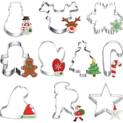 Weihnachtliche Keksausstecher Set 10 Stück Edelstahl Plätzchen Förmchen Backf... - Bild 1 von 2