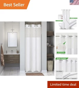 Waterproof White Shower Curtain with Mesh Top Window, 36x74 - Picture 1 of 9