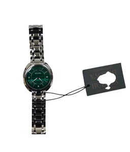 Bulova 96P256 Classic Diamond Malachite Stainless Steel Quartz Ladies Watch - Picture 1 of 5