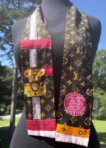 AUTHENTIC LOUIS VUITTON BANDEAU Hair Or Neck SCARF  MONOGRAM PREOWNED - Picture 1 of 16