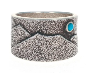 Tufa Cast Mountain Scene Ring By Navajo Artist Darryl Dean Begay - Picture 1 of 5