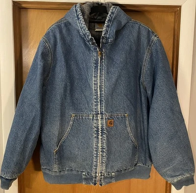  Vintage Y2K Carhartt Hooded Denim Jacket Blanket Lined XL A$AP Rocky VGC - Image 1 of 4