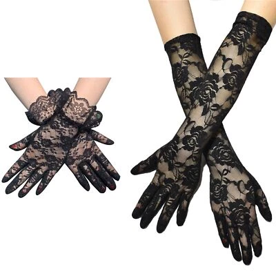 2 Pairs Women's Short&Long Sexy Lace Gloves for Bride Wedding Evening Party Prom - Image 1 of 4