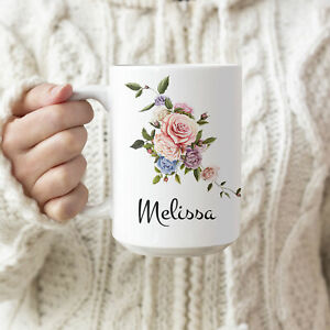 Custom Name purple Floral Mug for Women Girls - Personalized Name Mugs Gift
