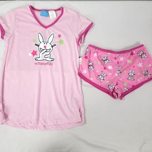 It's Happy Bunny Pijama Niña PJS Camisa Top Pantalones Cortos ROSA Talla 10 - 12 Mediano Nuevo de Lote Antiguo - Imagen 1 de 13
