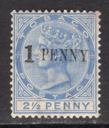 M21943 Trinidad y Tobago-Tobago 1889 SG29 1d en 21/2d azul opaco (tonos de goma minutos) Foto 1 de 1