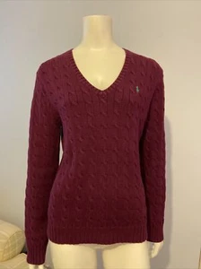 RALPH LAUREN Black/Navy Label 100% Cotton Purple/plum V-Neck Sweater EUC - Picture 1 of 11