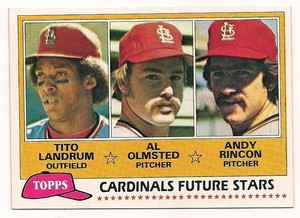 1981/2 Topps Rookies Tito Landrum/Al Olmsted/Andy Rincon St. Louis Cardinals