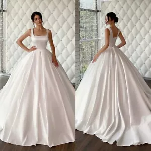 Abiti da sposa in raso bianco A-Line scollo quadrato spalline spaghetti ballo abito da sposa - Foto 1 di 11