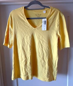Chicos Top Size 3 NWT Women's Yellow Short Sleeve V-Neck Cotton/Spandex - Picture 1 of 3