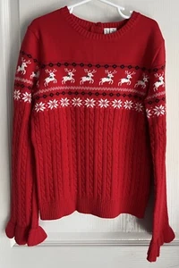 Girls Janie and Jack Reindeer Sweater Sz 10 EUC - Picture 1 of 5