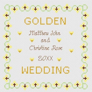 Cross Stitch Wedding Anniversary Sampler Kit or Pattern, Golden Square - Picture 1 of 1
