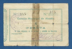 CONSEJO MUNICIPAL DE ALCAÑIZ -- 1 PESETA -- 1937 -- 1ª EMISION -- RC . - Picture 1 of 2