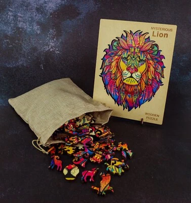 Rompecabezas de León Misterioso, Rompecabezas de Madera Cabeza de León Foto 1 de 3