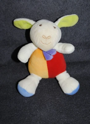 Peluche PARADISE TOYS LIDL Doudou Mouton Blanc Rouge Orange Vert Hochet 16 Cm - Photo 1/3