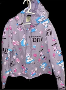 Disney Alice In Wonderland Cropped Rough Cut Hoodie Sweatshirt Juniors Lavender - Picture 1 of 5