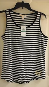 Michael Kors Tank Top women's size large, black white striped, MK bling NWT $59 - Picture 1 of 5