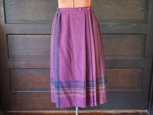 VTG 70s Clyde Purple Wool Plaid Pleat Kilt Preppy Business USA ILGWU Skirt S/M - Picture 1 of 9