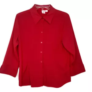 Blusa donna Apt.9 taglia grande bottoni davanti manica 3/4 colletto tinta unita rosso - Foto 1 di 12