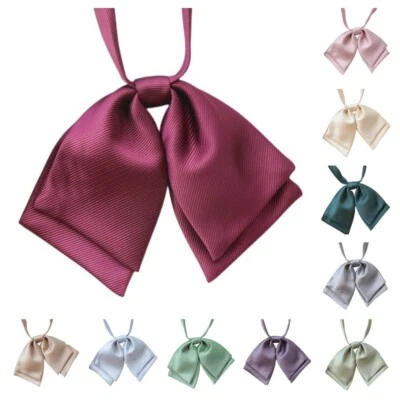 Women Lady Double-deck Solid Color Bow Tie Girl Stylish Double Layers Neck Wear  - Image 1 of 4