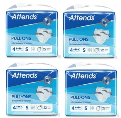 4 Packs of ATTENDS PULL-ONS 4 Small (60-90CM) Incontinence 88 Pull on Pants 4S - Image 1 of 4