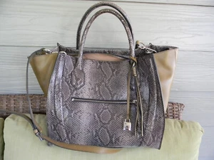 NEW G.I.L.I. ITALIAN LEATHER EXOTIC WINGED OLIVE GREEN/SNAKE CONVERTIBLE TOTE - Picture 1 of 9
