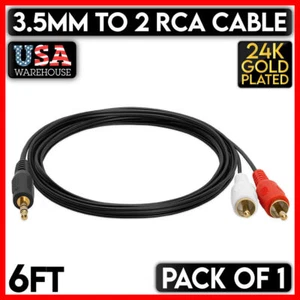 Cable de altavoz estéreo doble RCA a AUX macho de enchufe de 3,5 mm enchufe a 2 RCA 6 pies - Imagen 1 de 5