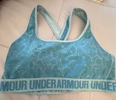 Under Armour Bra Womens Sz L Crossback Mid Printed Mauve Sports Bra Gym Yoga - Image 1 of 4