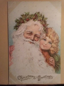 Postal de Navidad de 1906 H. I. Robbins Santa con barba larga y niño - Imagen 1 de 2
