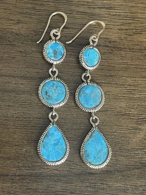 Pendientes largos colgantes Barse bronce azul turquesa Foto 1 de 4