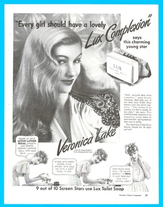 Veronica Lake Lux toilet soap movie star celebrity cosmetics print ad 1943 - Picture 1 of 4